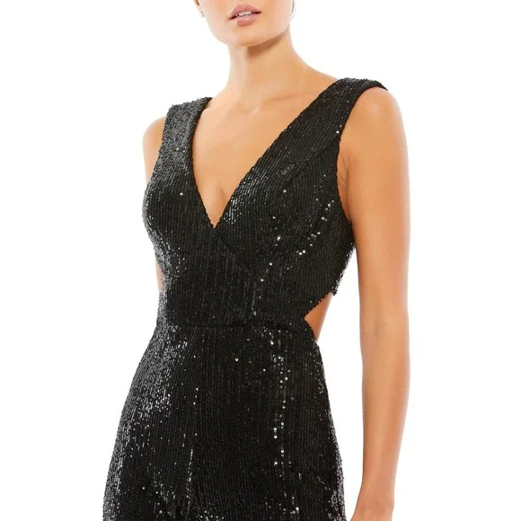 Mac Duggal Leena Sequined V-Neck Cut-Out Jumpsuit Black Size 6 NWT